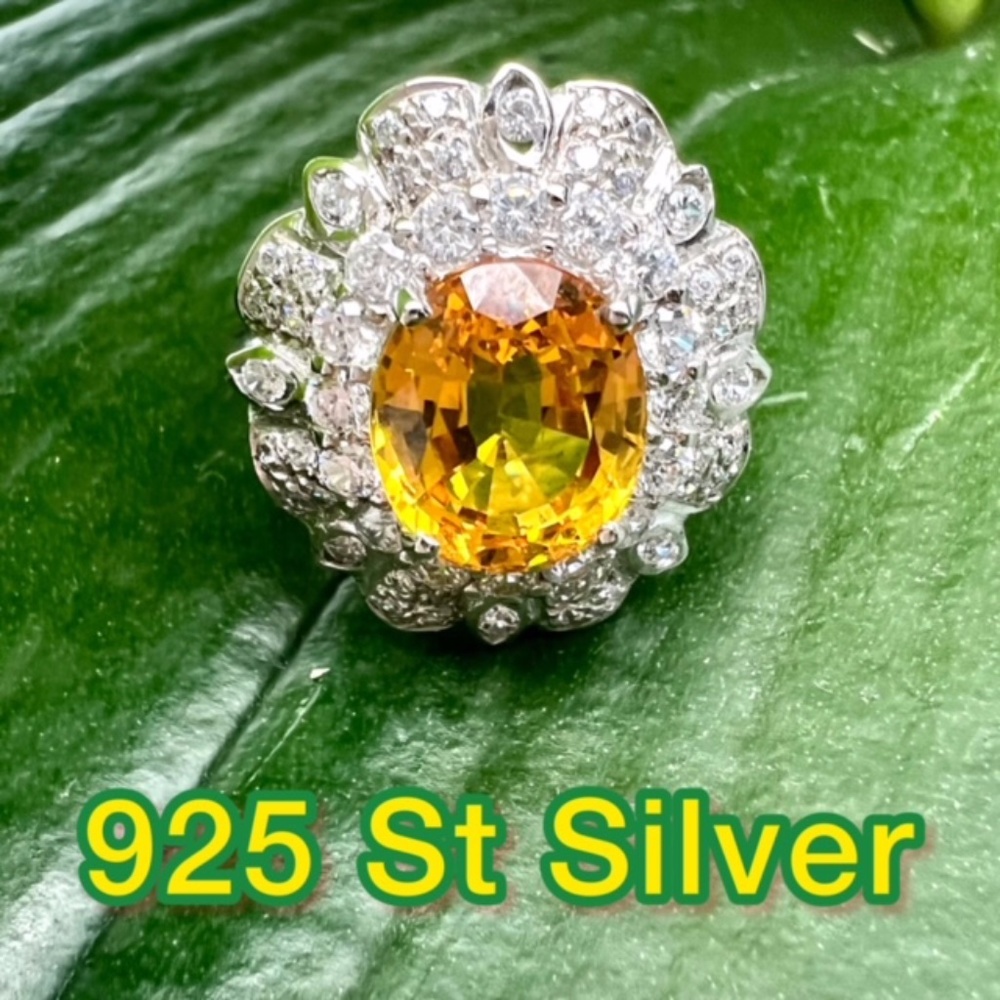 NWT 3.8 CT OVAL CUT YELLOW SAPPHIRE & CZ VS CLARITY 925 S SILVER JEWELRY RING